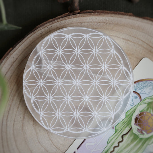 Plaque fleur de vie☽ Sélénite