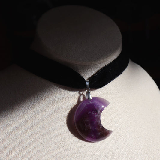 Collier Moonstruck ☽ Obsidienne, Améthyste & Cristal de roche