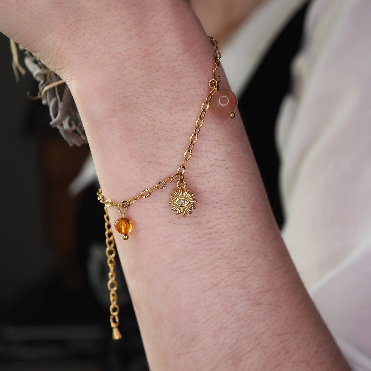 Bracelet de confiance en soi ☽ Ambre & Pierre de Soleil