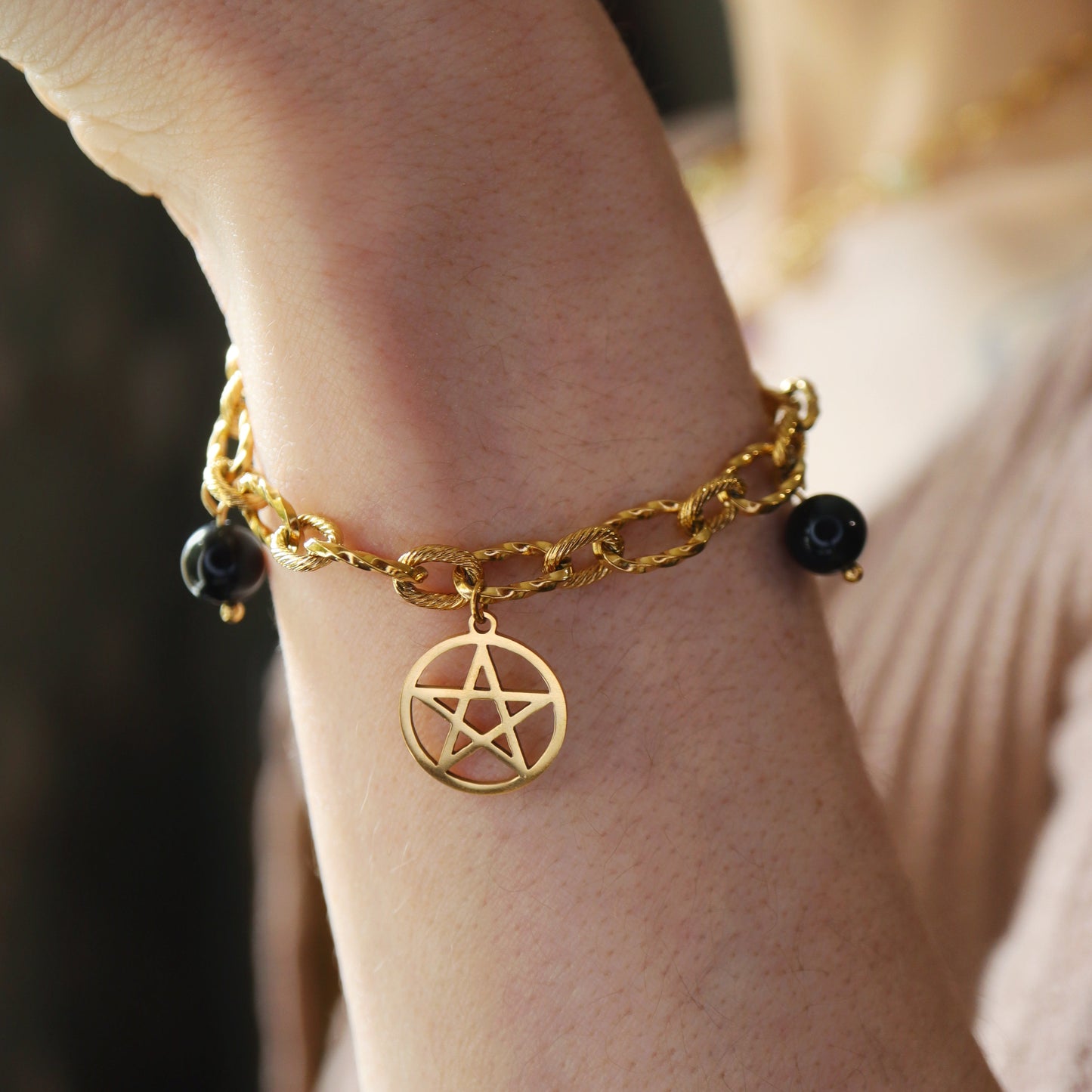 Bracelet de protection ☽ Onyx & pentacle