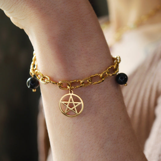 Bracelet de protection ☽ Onyx & pentacle