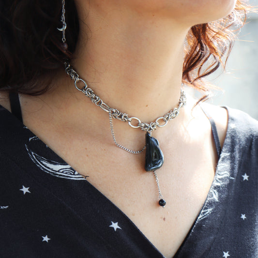 Collier Witch of the Rings ☽ Agate noire