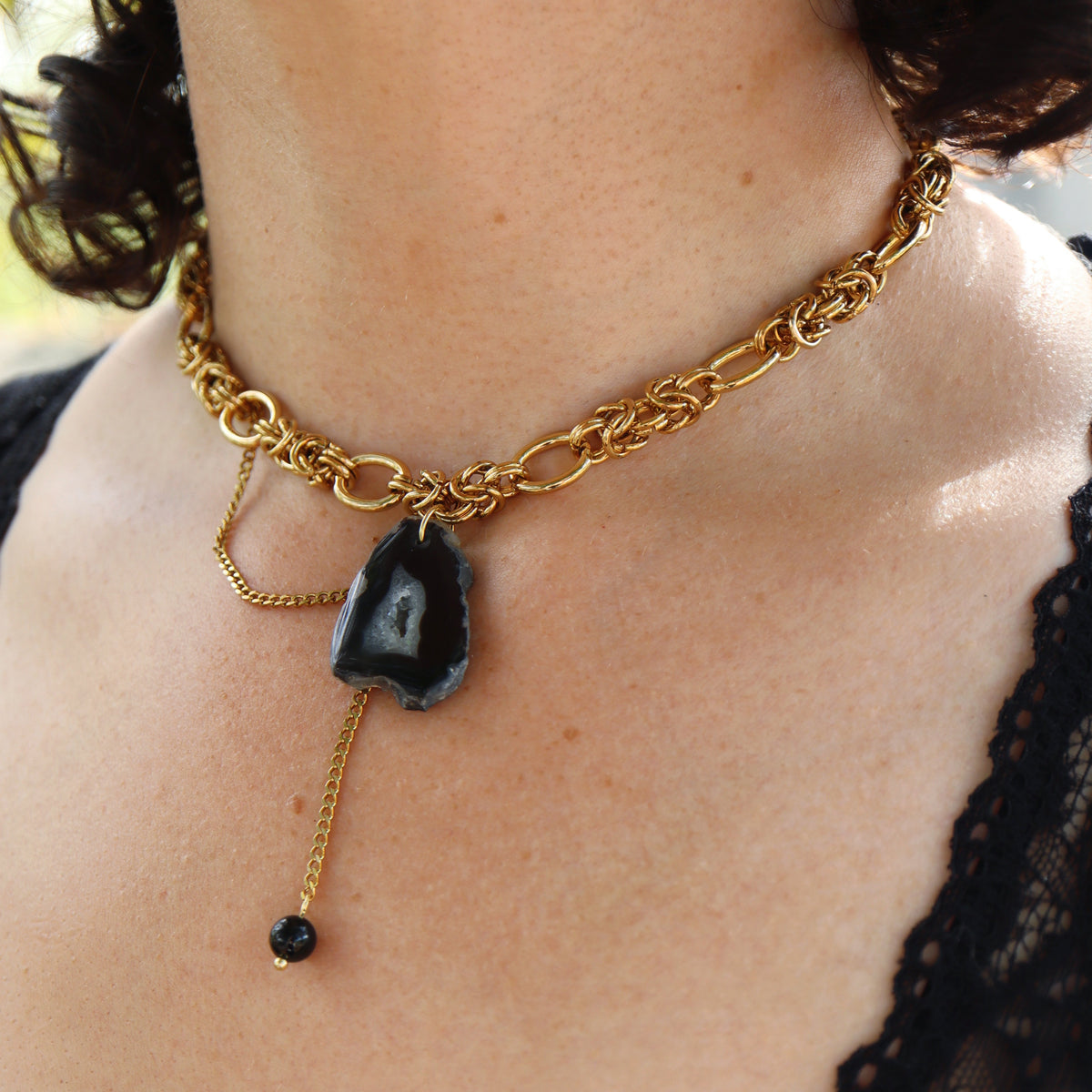 Collier Witch of the Rings ☽ Agate noire