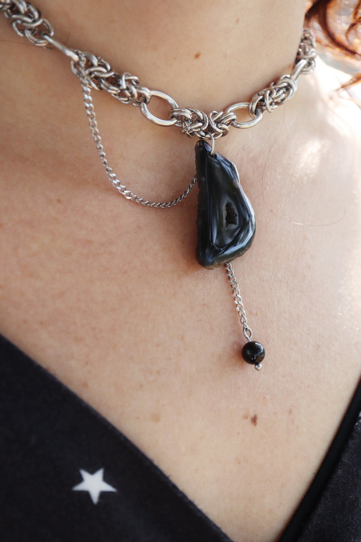Collier Witch of the Rings ☽ Agate noire