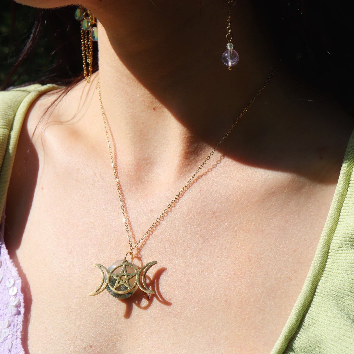 Talisman Conscience supérieure ☽ Agate arbre ou améthyste + triple lune pentacle