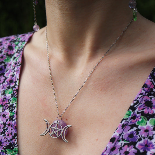 Talisman Conscience supérieure ☽ Agate arbre ou améthyste + triple lune pentacle