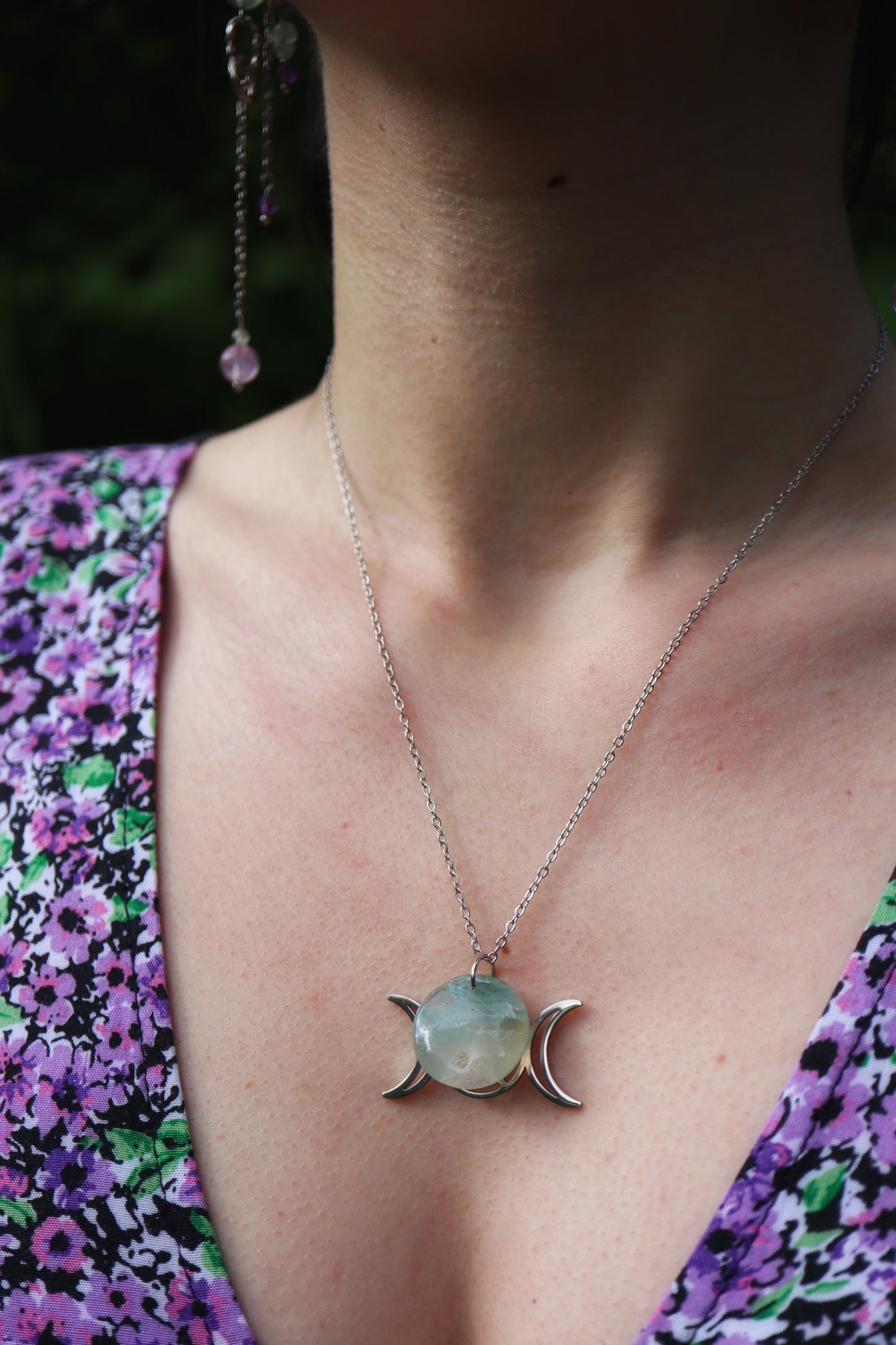 Talisman Conscience supérieure ☽ Agate arbre ou améthyste + triple lune pentacle