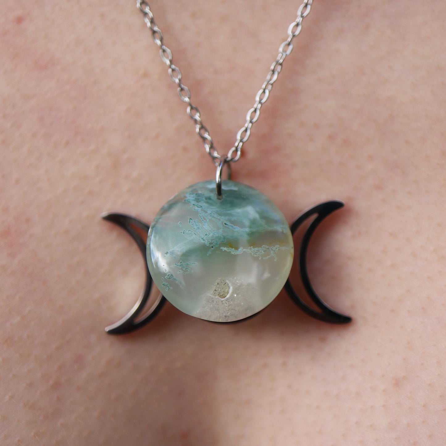 Talisman Conscience supérieure ☽ Agate arbre ou améthyste + triple lune pentacle