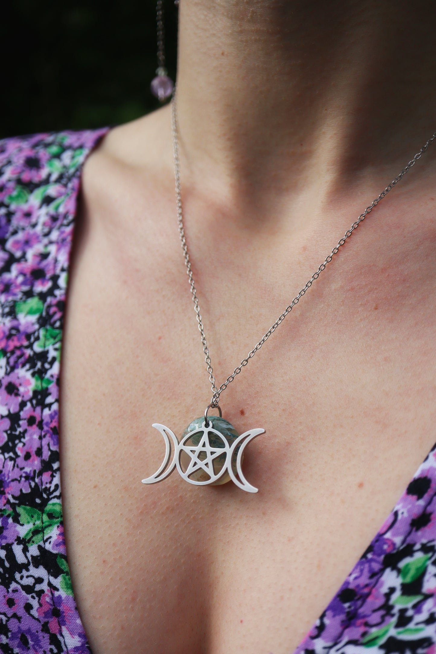 Talisman Conscience supérieure ☽ Agate arbre ou améthyste + triple lune pentacle
