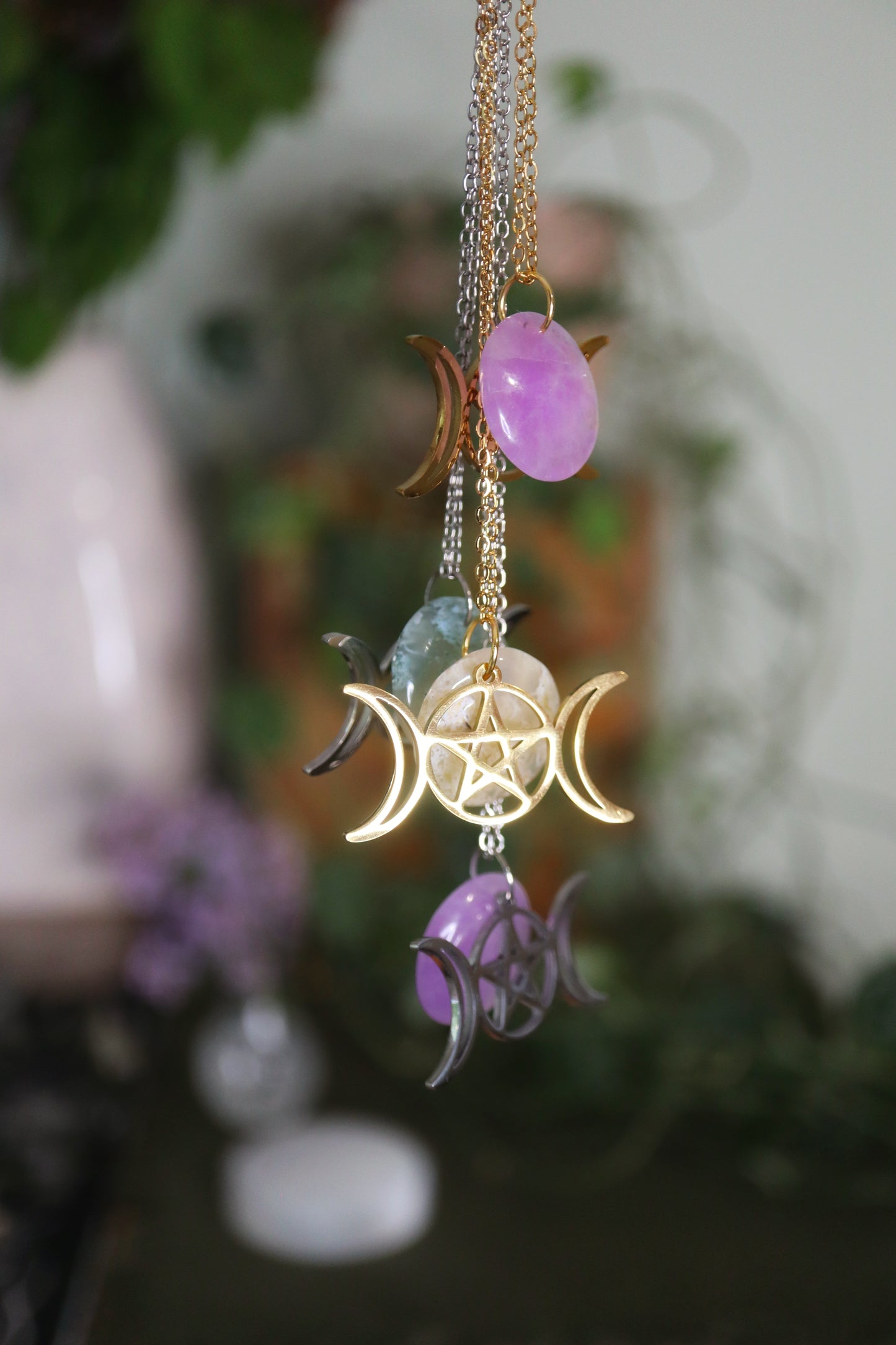 Talisman Conscience supérieure ☽ Agate arbre ou améthyste + triple lune pentacle