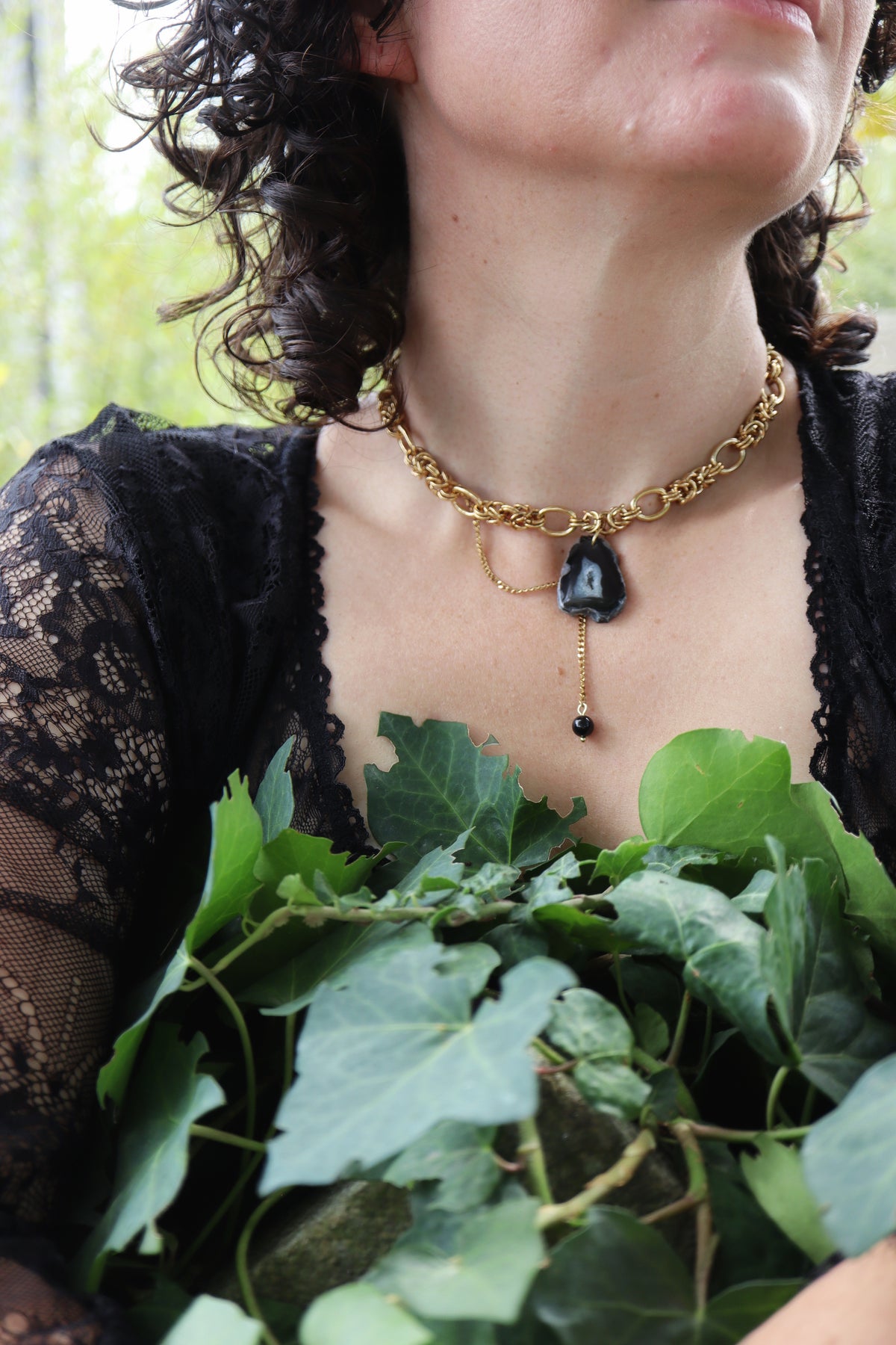 Collier Witch of the Rings ☽ Agate noire
