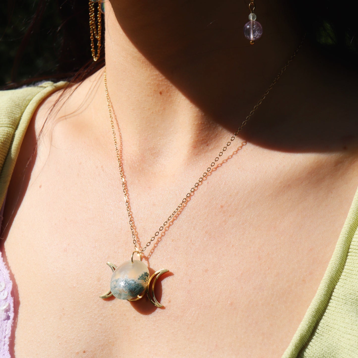 Talisman Conscience supérieure ☽ Agate arbre ou améthyste + triple lune pentacle