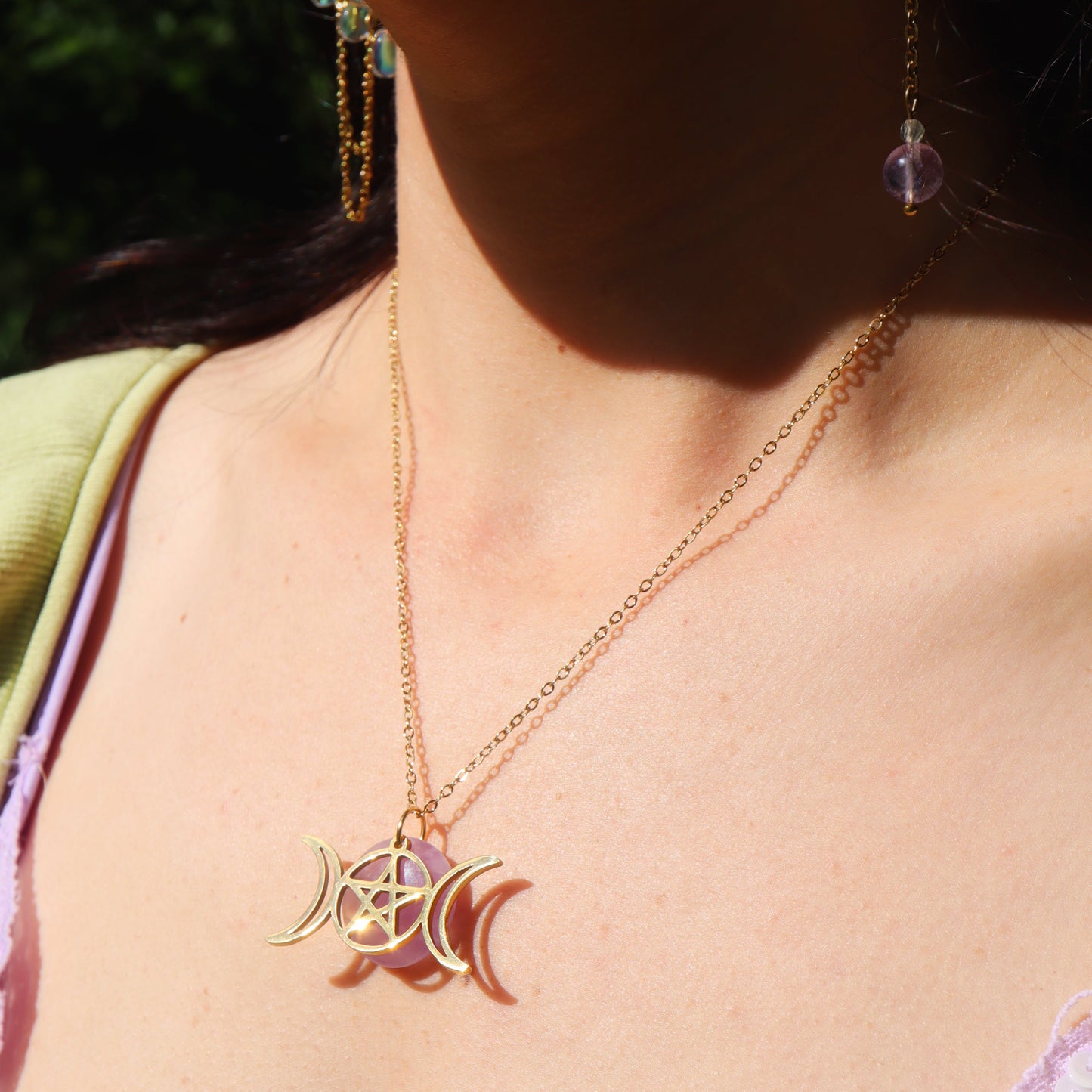 Talisman Conscience supérieure ☽ Agate arbre ou améthyste + triple lune pentacle